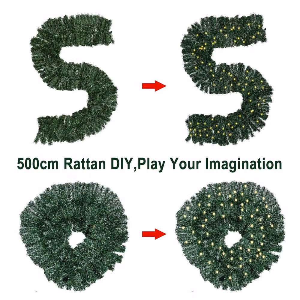 FLAVORA Green Christmas Garland with Warm White LED Lights, W: 100 cm, D: 15 cm – 2