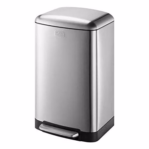 BLACK+DECKER 30L Stainless Steel Pedal Bin with Soft Close Lid and Removable Inner Bucket, Grey, H: 61.5 cm, W: 35 cm, D: 34 cm – 1