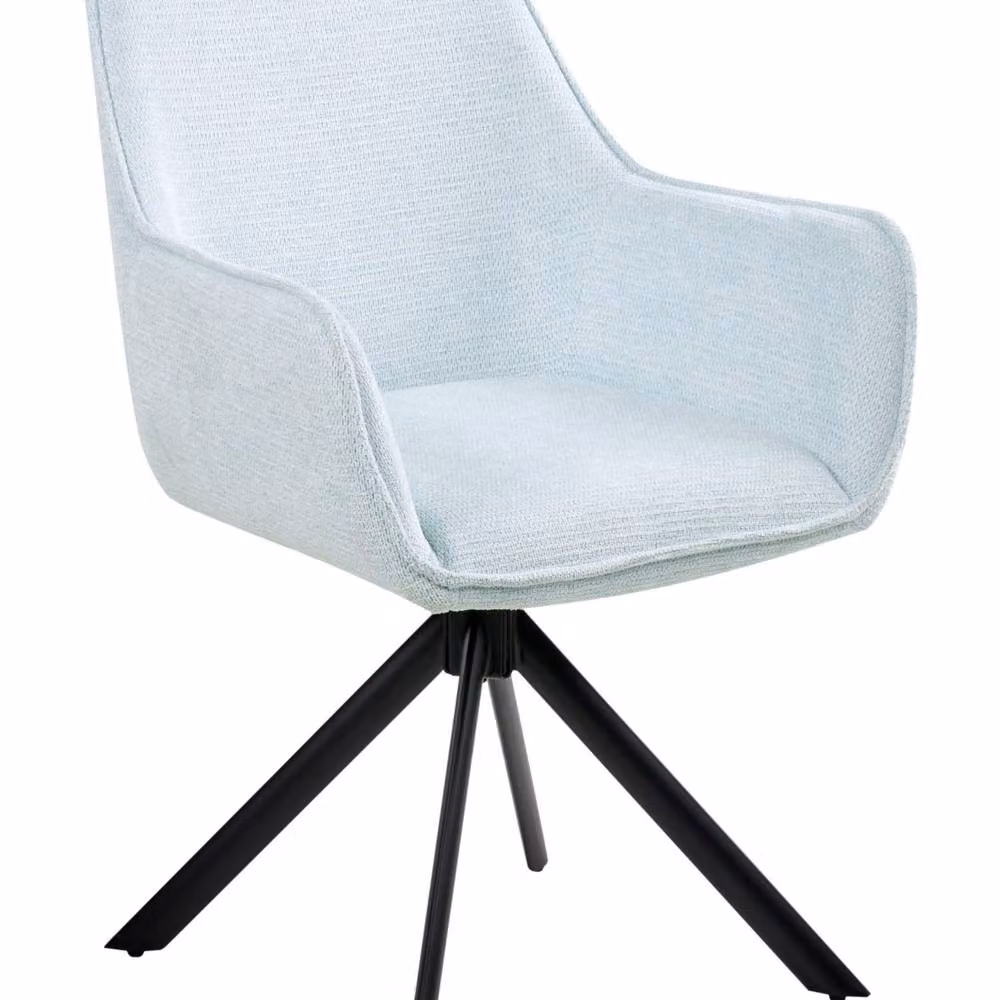 Wyld and Coco Swivel Dining Chair with Armrests in Light Blue Faux-Linen Fabric – 2