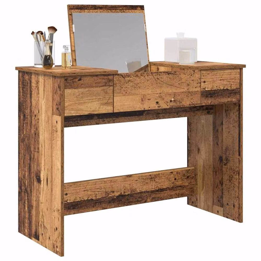 Berkfield Home Rustic Old Wood Dressing Table with Mirror in Brown, W/D/H: 100 x 45 x 76 cm – 2