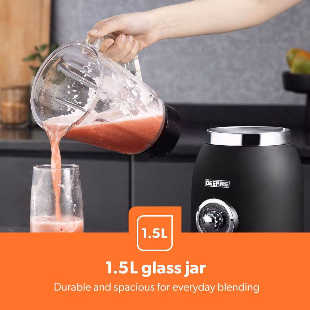 Geepas Retrovive 2-in-1 Food Jug Blender and Coffee Grinder Mill, 800W, 1.5L Glass Jar, Black – 3