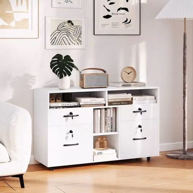 KORVIXA Mobile Lateral File Cabinet and Storage Organiser in White – 1
