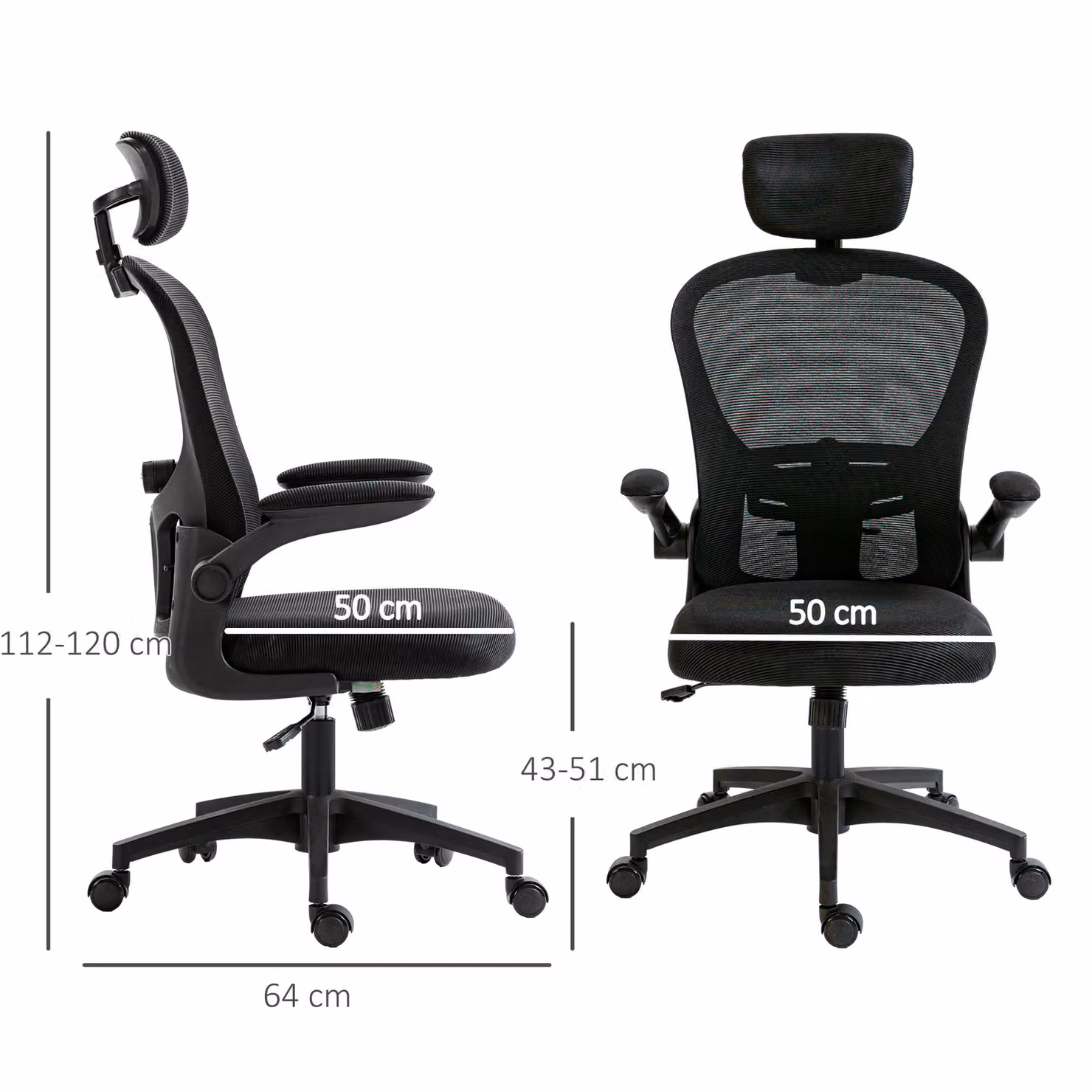 Vinsetto Multi-Adjustable Modern Task Office Chair in Black Fabric with Headrest and Armrests, W/D/H: 120 x 47 x 9.5 cm – 3