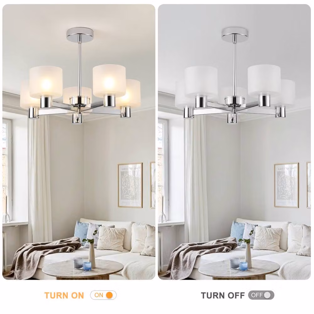 Harper Living Modern 5 Light Chrome Semi Flush Ceiling Lamp with White Glass Shades in Silver – 2