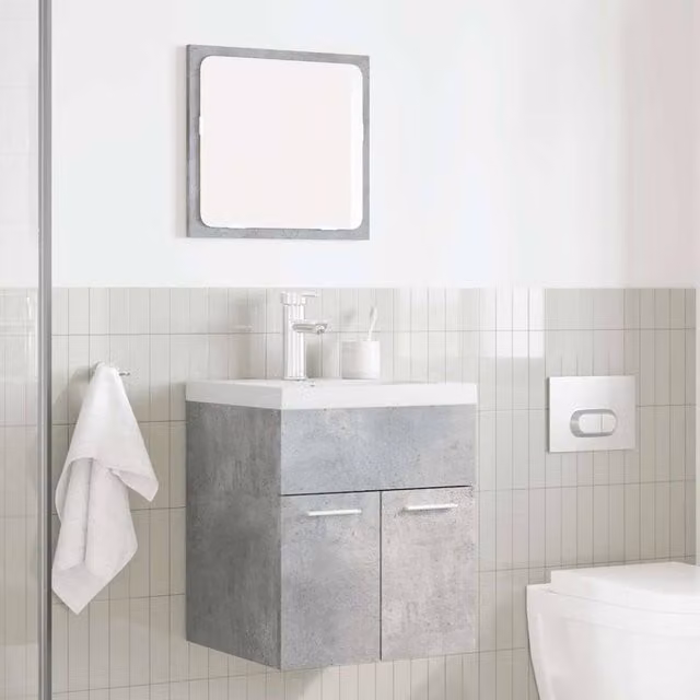 Berkfield Home Modern 2 Piece Bathroom Furniture Set in Matt Concrete Grey, including Vanity Unit and Mirror Cabinet
