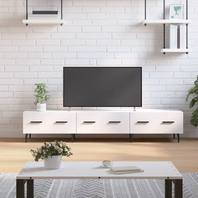 Berkfield Home Modern High Gloss White TV Cabinet, W: 150 cm, D: 36 cm, H: 30 cm