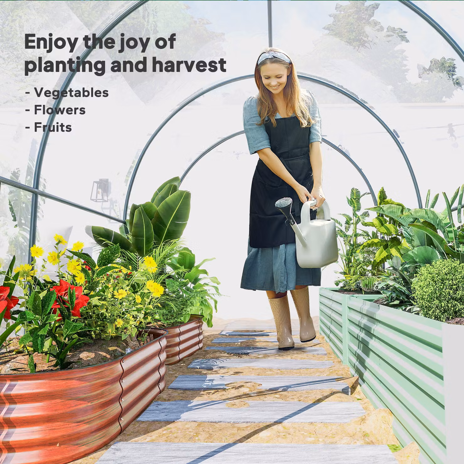 Outsunny Walk-in Polytunnel Greenhouse Grow House with Steel Frame and Plastic Cover, Clear, W/D/H: 300 x 200 x 200 cm – 4