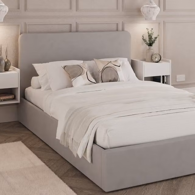 GFW Chiswick Modern Upholstered Ottoman Bed in Grey, W: 140 cm, D: 200 cm