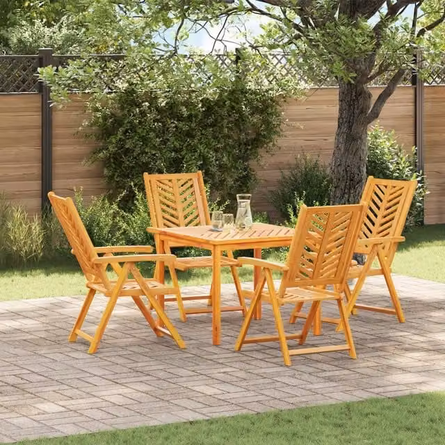 Berkfield Home Set of 4 Reclining Acacia Wood Garden Chairs in Brown
