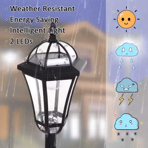 Outsunny 2 Piece Solar LED Post Lamp Lights in Black for Garden Decoration – 7