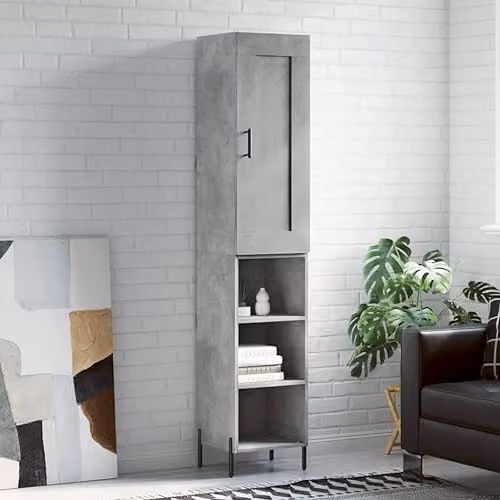 vidaXL Modern Highboard in Grey with Hinged Doors and Internal Shelves, W/D/H: 34.5 x 34 x 180 cm – 2