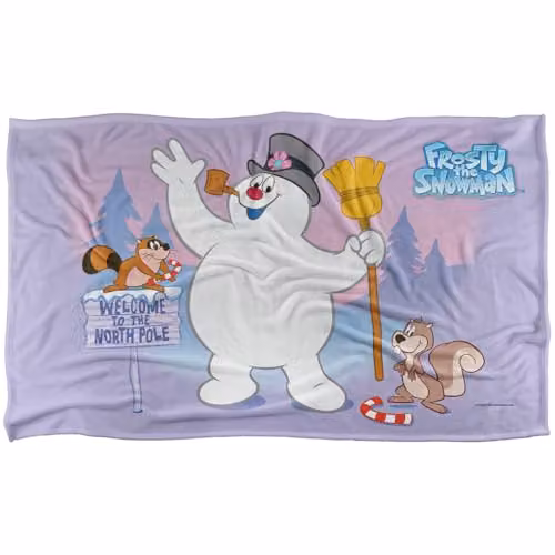Warner Bros. Frosty The Snowman North Pole Sign Super Soft Fleece Throw Blanket, Multicolour, W: 91 cm, D: 147 cm