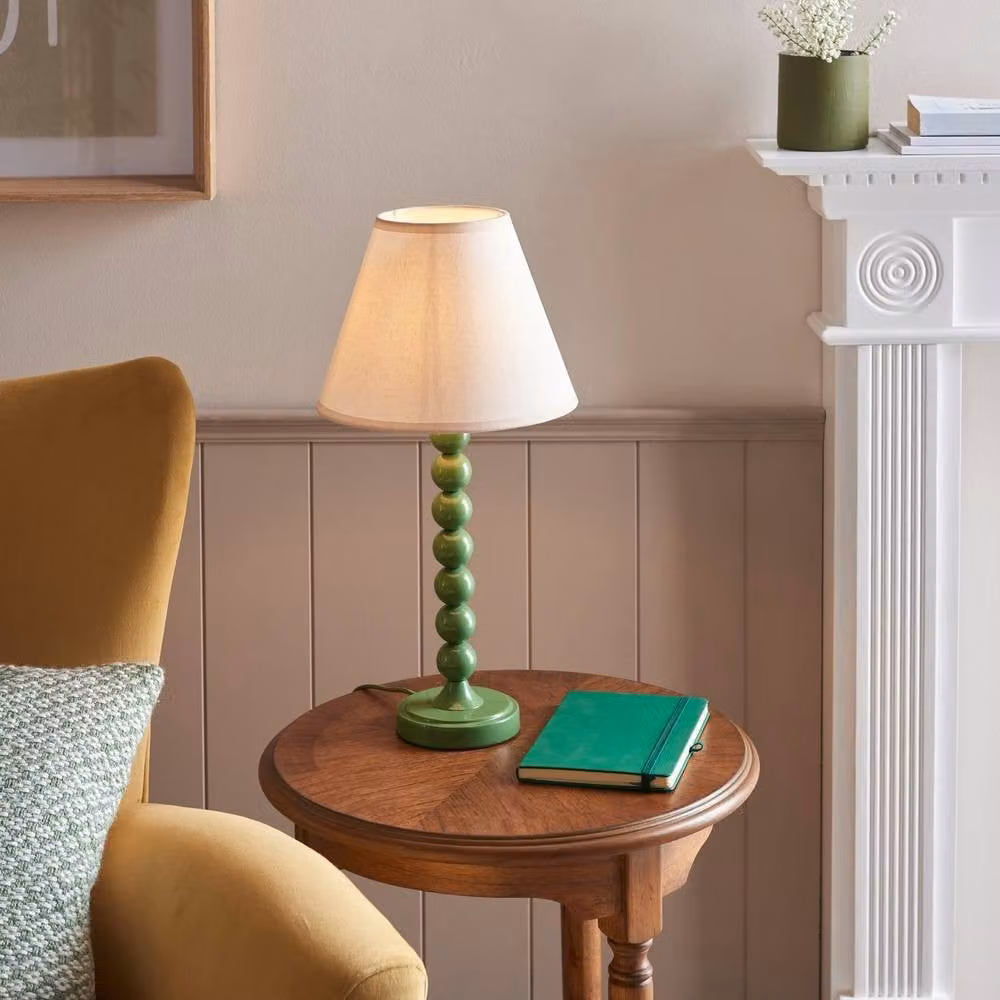 Netlighting Higgledy Gloss Green Table Lamp with Fabric Ivy Shade, Diameter: 25 cm, E14 – 2