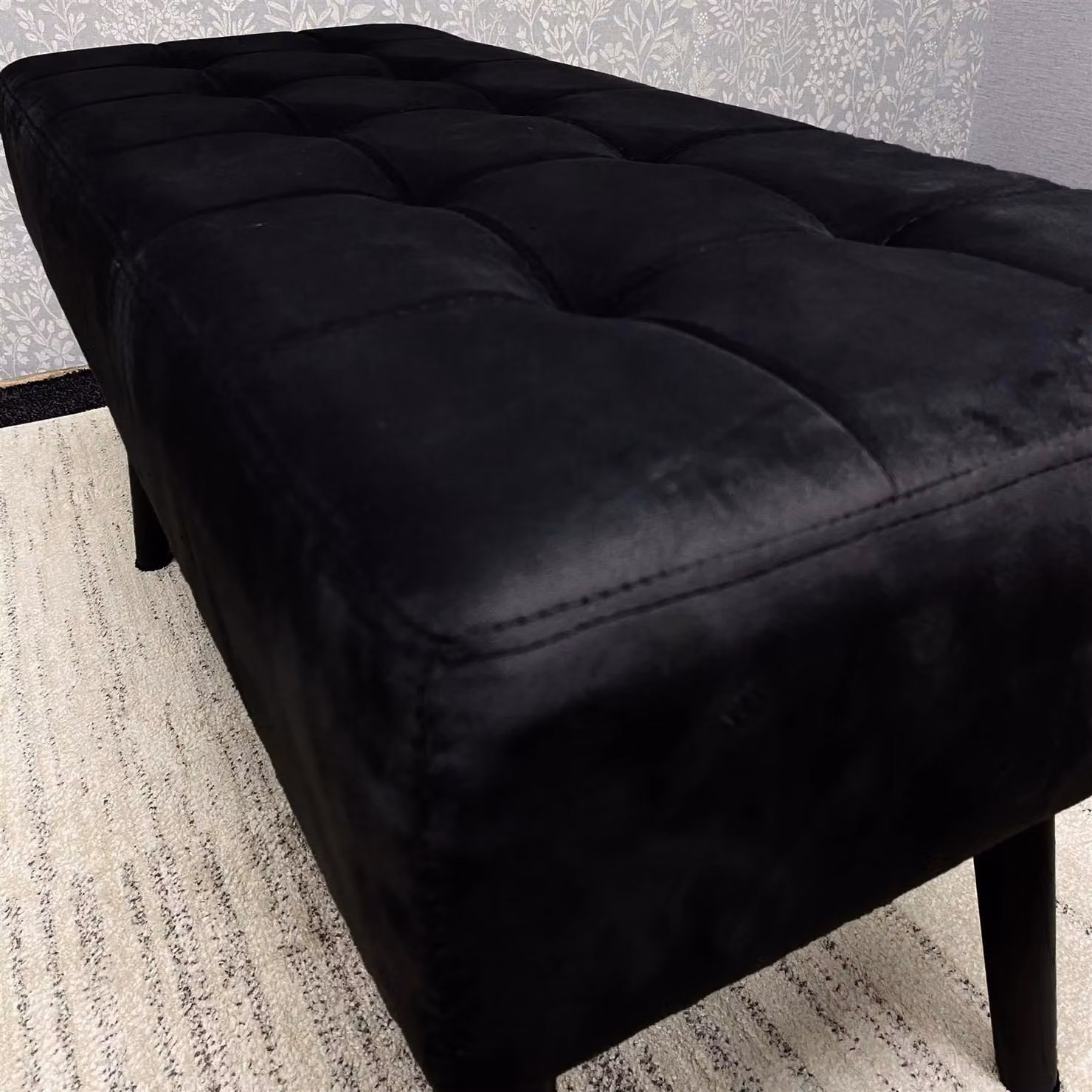 KOSY KOALA Black Velvet Padded Dining Bench with Metal Legs W/D/H: 90 x 36 x 47 cm – 8