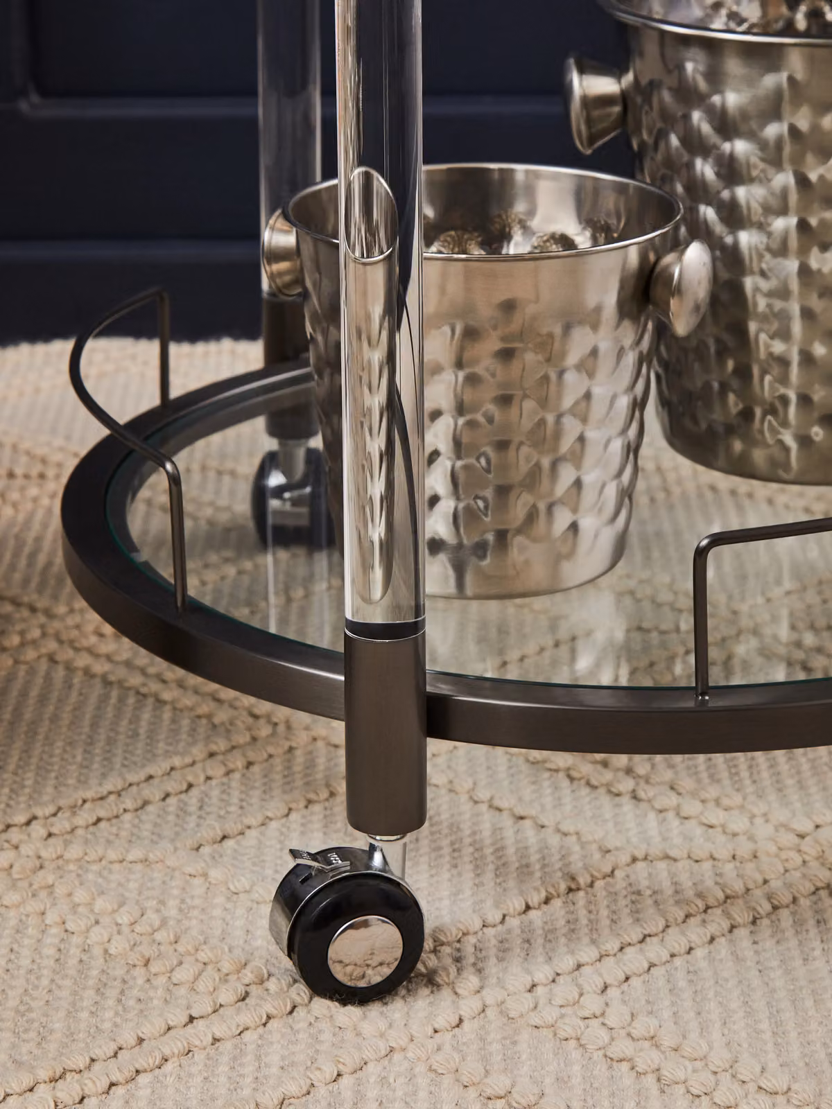 Orsina Mid-Century Round Drinks Trolley with Two Glass Shelves and Castors, Black, W/D/H: 50 x 50 x 80 cm – 3