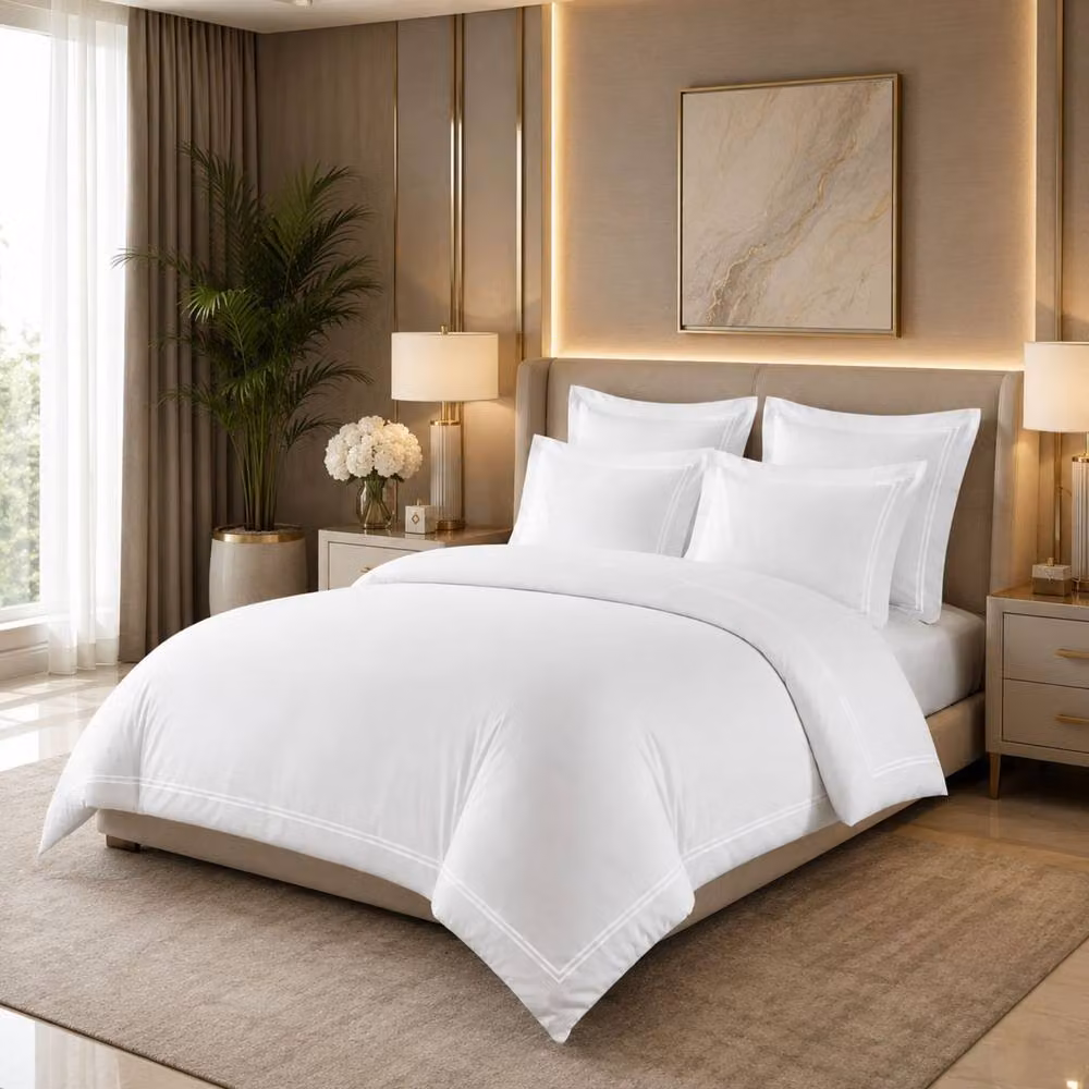 Grace 800 TC Reversible 100% Egyptian Cotton Duvet Cover and Pillowcase Set in White, Size: Double (140 x 200 cm) – 2