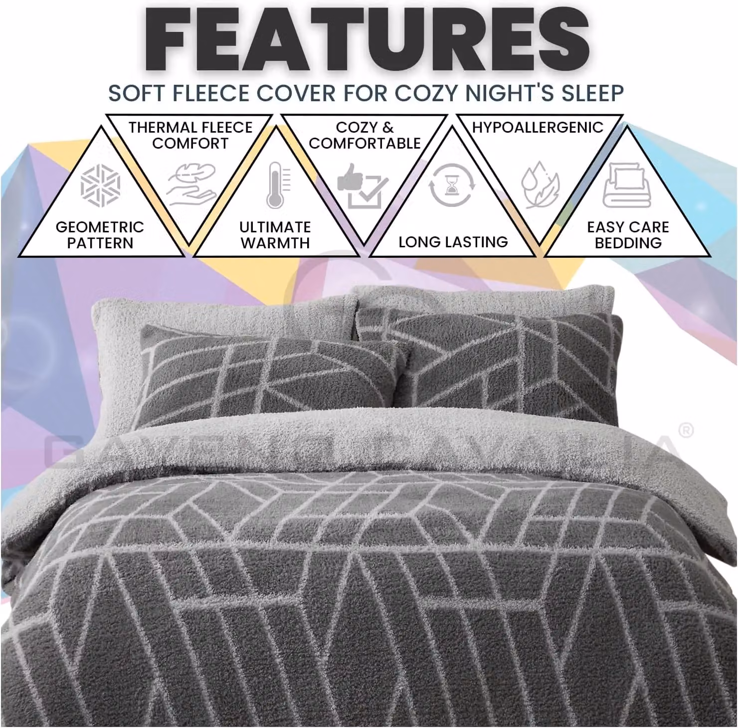GAVENO CAVAILIA Charcoal Teddy Fleece Duvet Cover and Pillowcase Set, W/D/H: 180 x 200 cm – 3