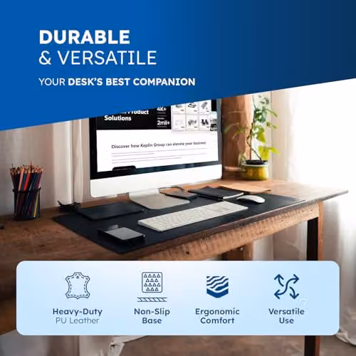 Desiretech Reversible PU Leather Desk Mat and Mouse Pad, Black and Silver, W: 60 cm, D: 35 cm – 5