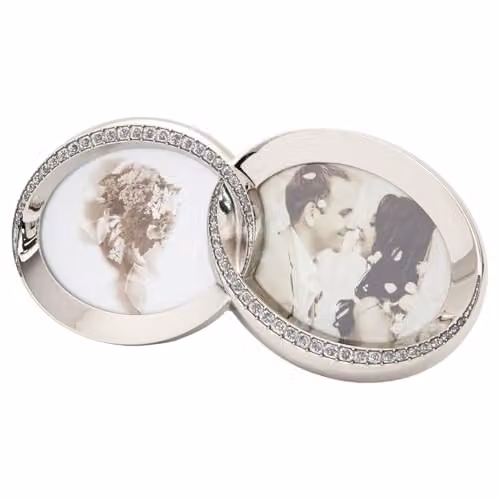 Happy Homewares Silver Double Heart Picture Frame with Etched Diamante Crystals