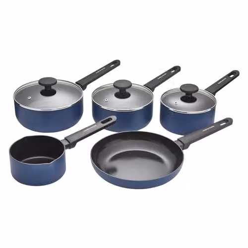 Morphy Richards 5 Piece Blue Aluminium Saucepan and Frying Pan Set with Ceramic Coating – 1