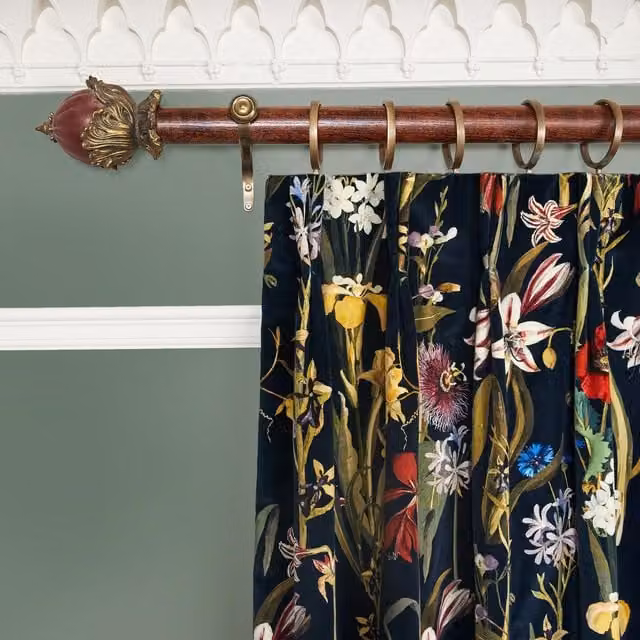 House of Hackney Flora Delanica Opaque Velvet Fabric Curtain Panel in Blue