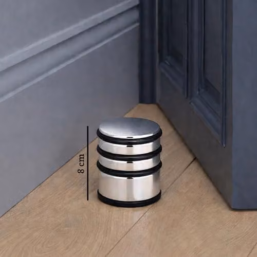 Orsina Chrome and Stainless Steel Floor Standing Door Stopper with Black Rubber Base in Silver – 3