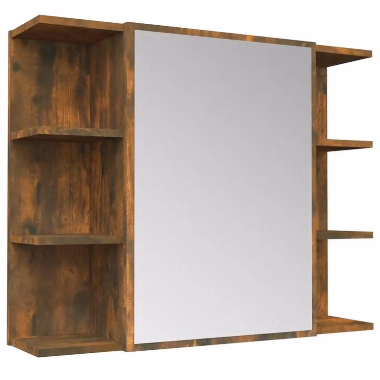 Berkfield Home Smoked Oak Bathroom Mirror Cabinet, Brown, W/D/H: 80 x 20.5 x 64 cm