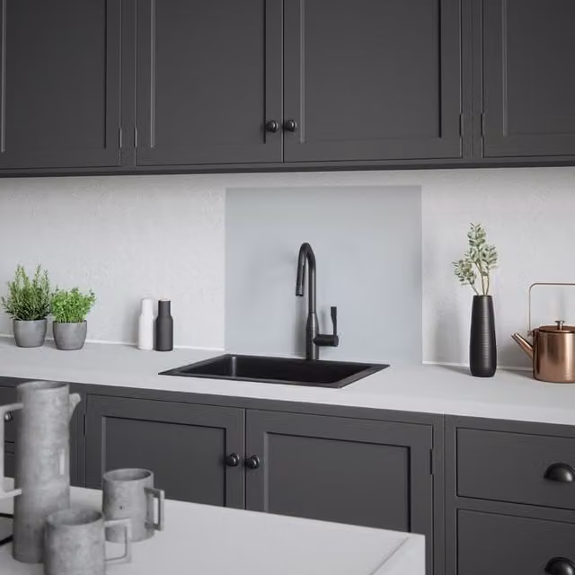 House Beautiful Platino Glass Kitchen Splashback in Silver and Grey, Width: 60 cm