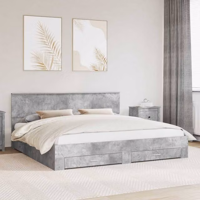Berkfield Home Modern Bed Frame with Drawers in Grey Engineered Wood 200 x 200 cm