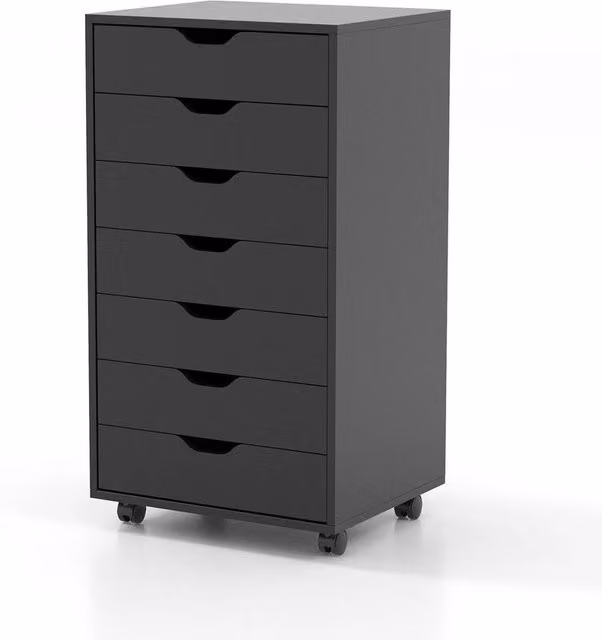 FORGEVIO 7-Drawer Mobile Storage Cabinet and Dresser Organizer in Black