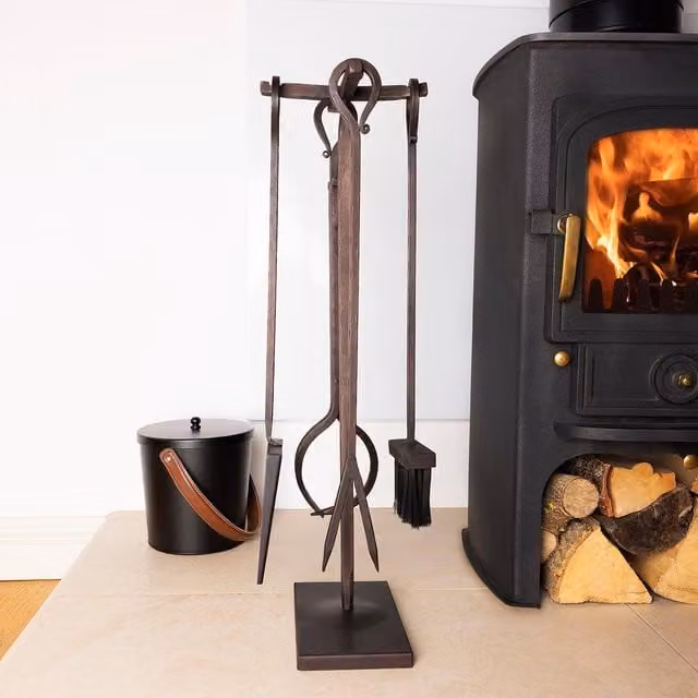 Charles Bentley Traditional Black Iron Fireside Companion Set with Tongs and Poker in Black – 1