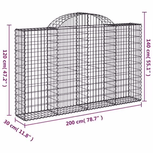 vidaXL Set of 4 Arched Gabion Baskets in Silver Galvanised Steel, W/D/H: 200 x 30 x 120/140 cm – 2