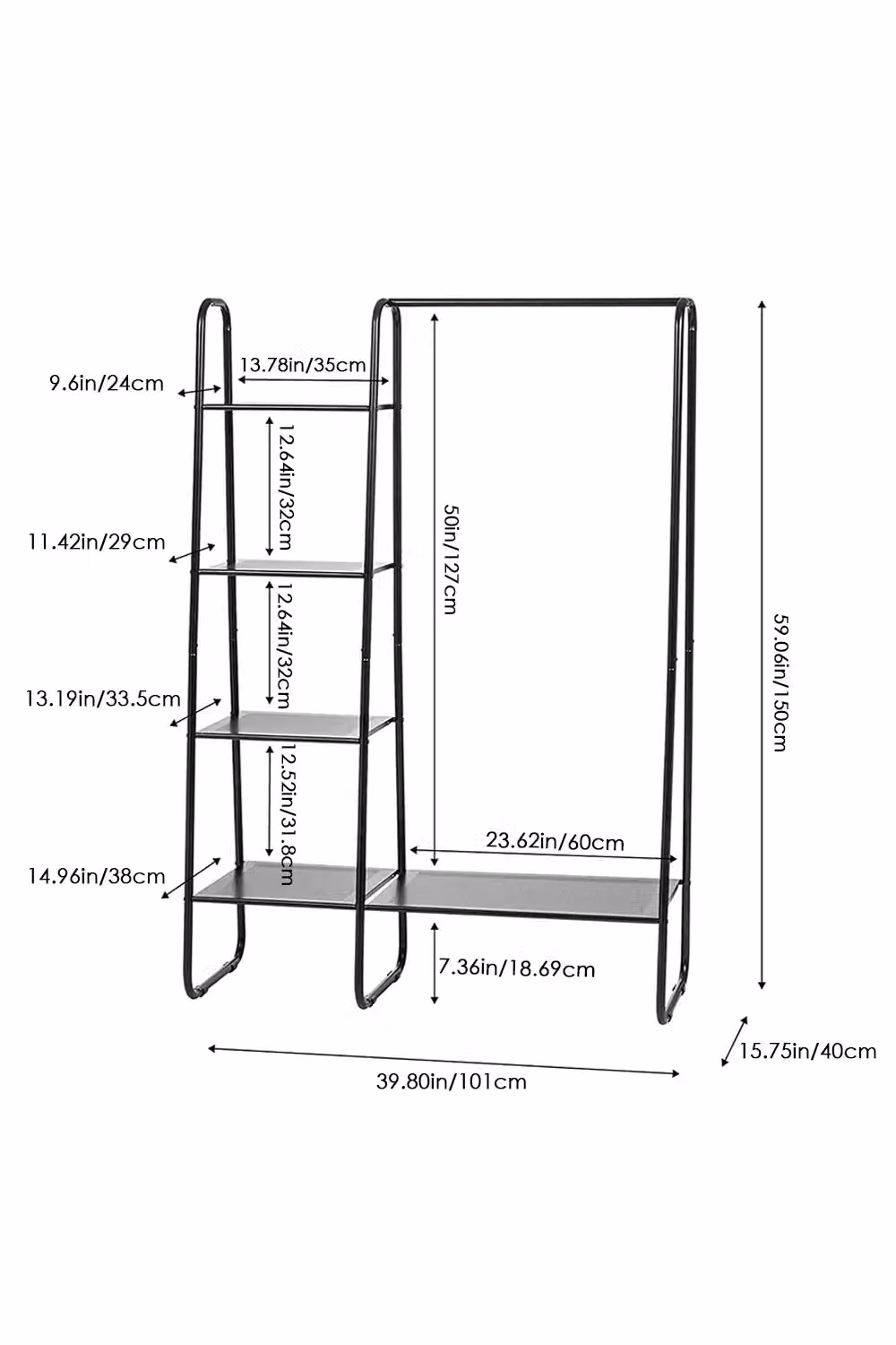 H&O Direct Modern Matt Black Metal Freestanding Clothes Rail with Continuous Linear Rail – 3