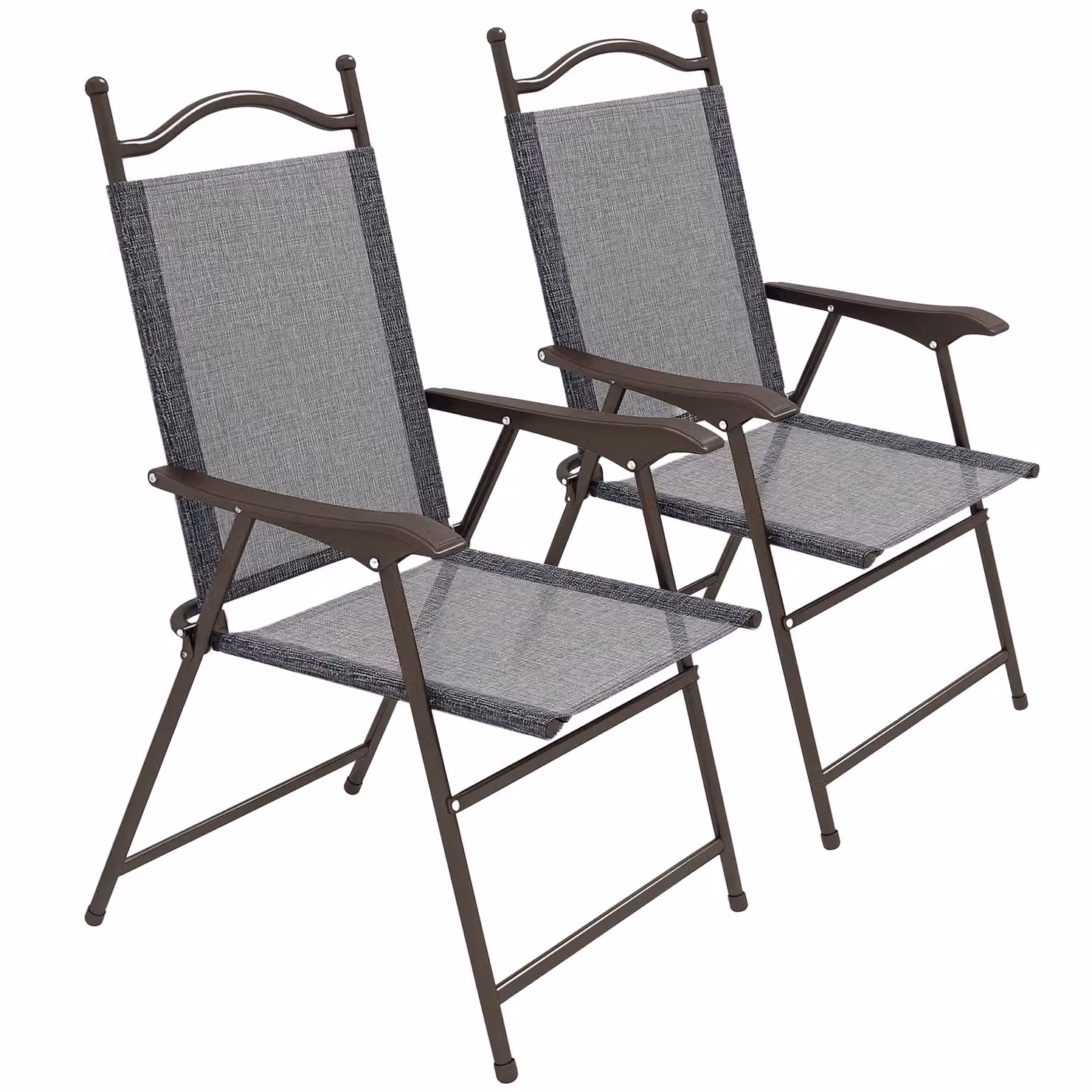 OUTSUNNY Set of 2 Grey Folding Chairs with Armrests and Breathable Mesh Fabric Seats – 2