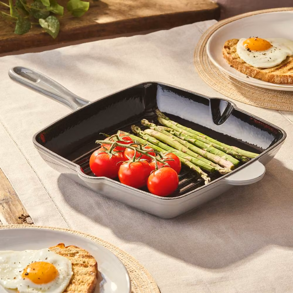 Cooks Professional 2 Piece Enamelled Cast Iron Frying Pan and Skillet Set in Grey – 2