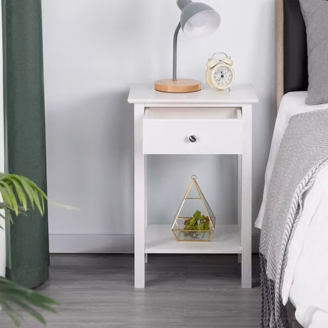Yaheetech Modern White Bedside Table with Drawer and Storage Shelf