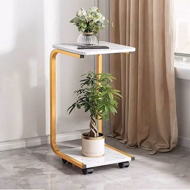KORVIXA Gold Metal and Wood Modern Plant Pot Stand Flower Display Rack, W: 100 cm, D: 100 cm, H: 30 cm