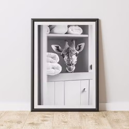60 Second Makeover Giraffe Animal Print Paper Poster, Black and White, A3