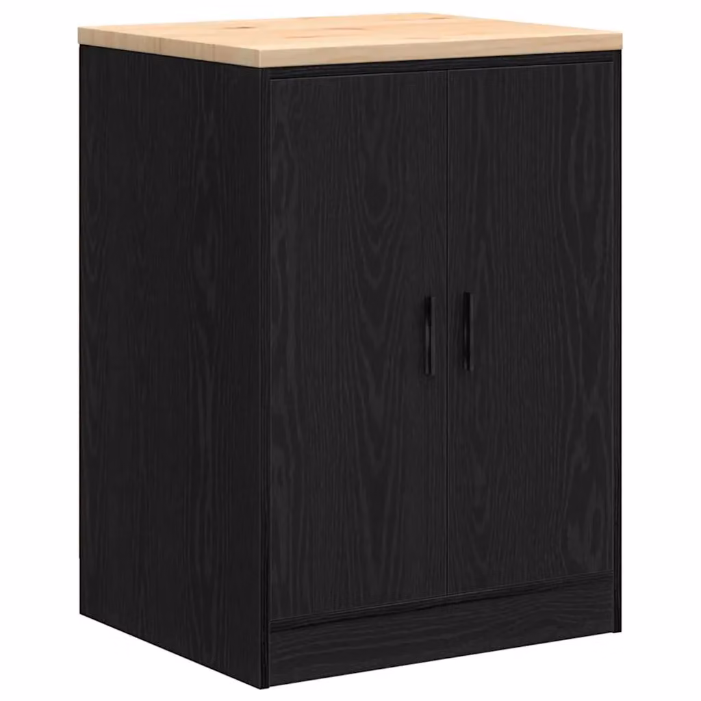 Berkfield Home Black Solid Wood Pine Garage Storage Cabinet with Hinged Doors W/D/H: 60 x 51 x 85 cm – 2