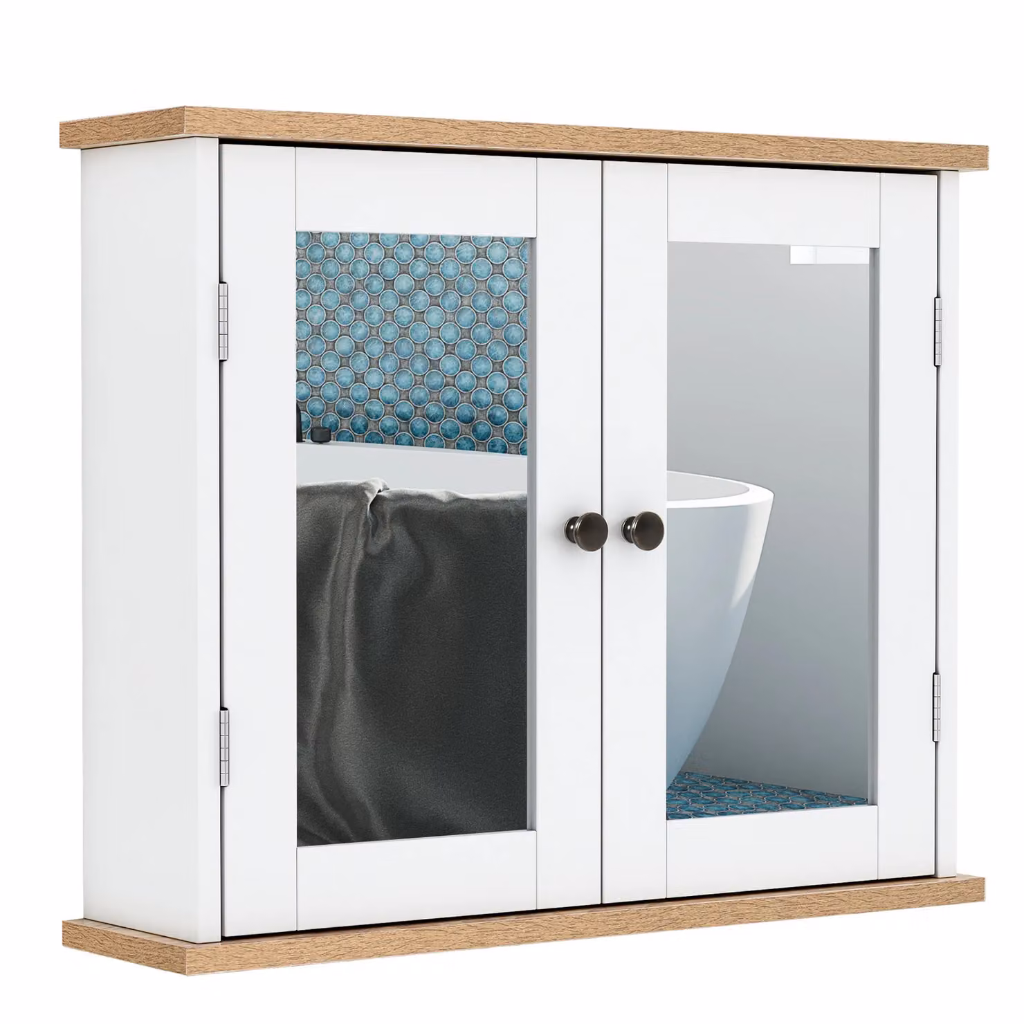 Kleankin Wall Mounted Bathroom Mirror Cabinet with Double Hinged Glass Doors in White – 2