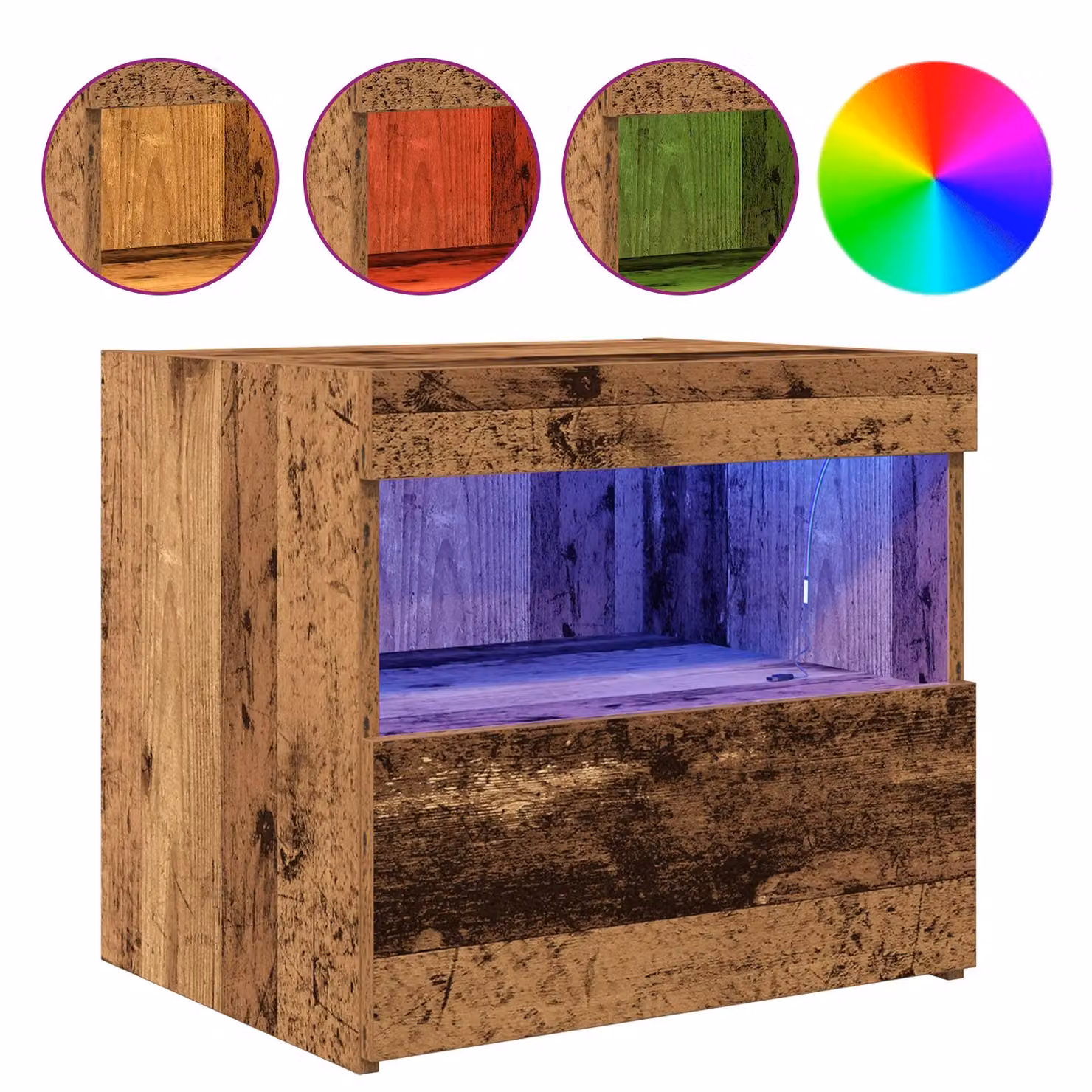 Berkfield Home Rustic Brown Wood Bedside Cabinet with Integrated LED Lights W: 50 cm, D: 40 cm, H: 45 cm – 3