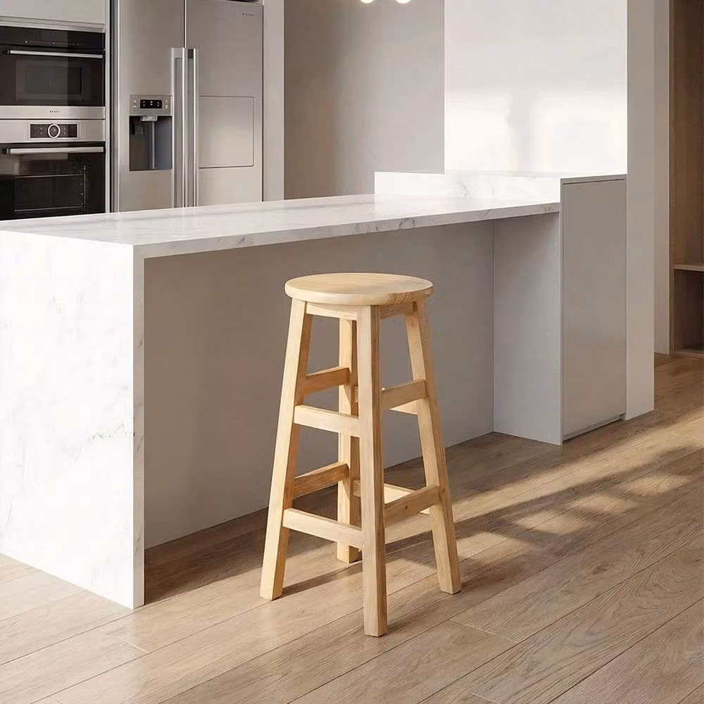 FLAVORA Beige Solid Oak Round Kitchen and Dining Stool, Height: 70 cm – 3