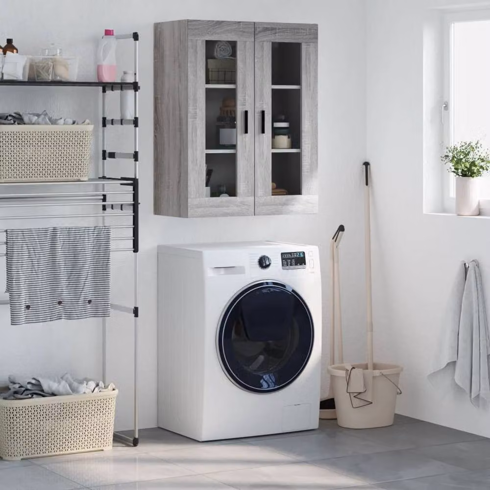 Berkfield Home Wall Mounted Cabinet in Grey with Glass Doors, W/D/H: 69.5 x 34 x 90 cm – 2