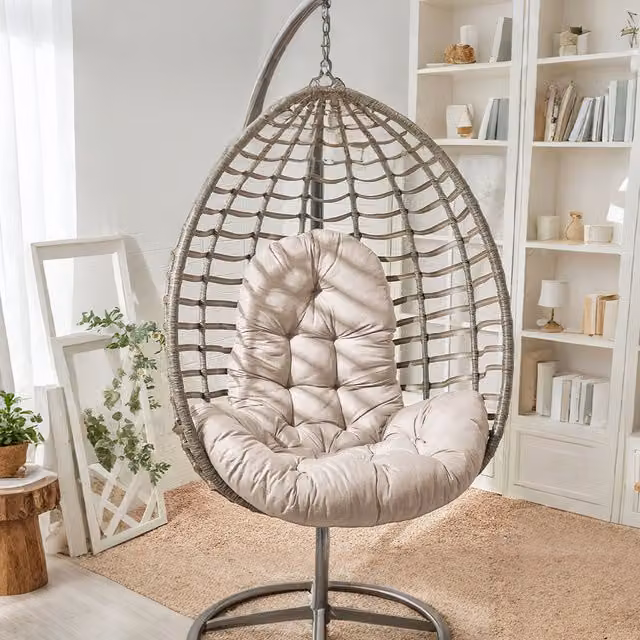 Lifeideas Oval Hanging Egg Chair Cushion in Brown and Beige Outdoor Polyester Fabric
