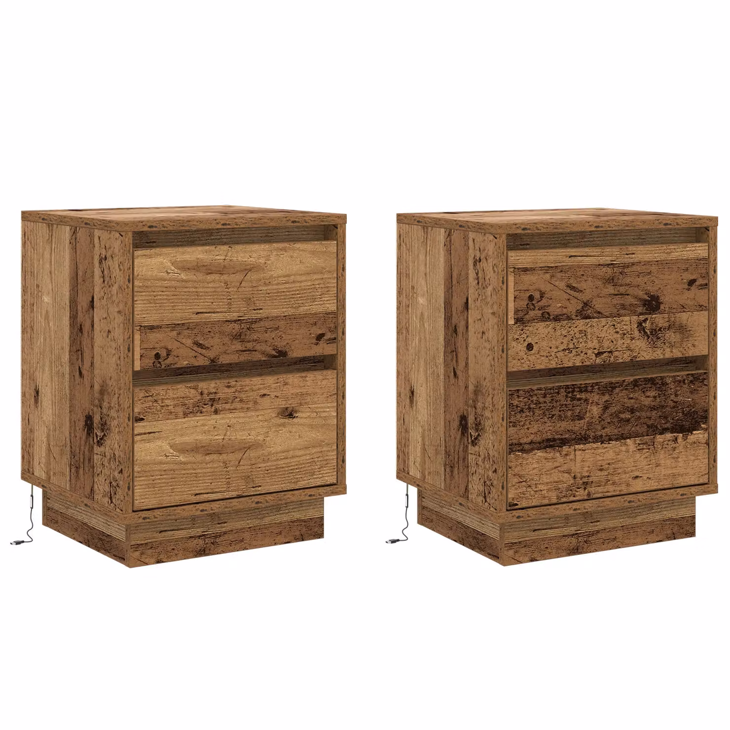Berkfield Home Set of 2 Rustic Brown Wood Bedside Cabinets with Integrated LED Lights, W/D/H: 39 x 34.5 x 50 cm – 2