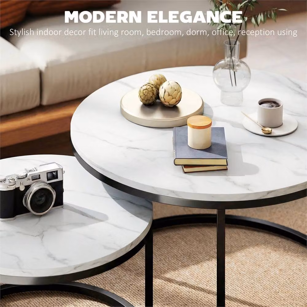 EONLION White 2 Piece Round Metal Stacking Coffee Table Set for your Living Room – 3