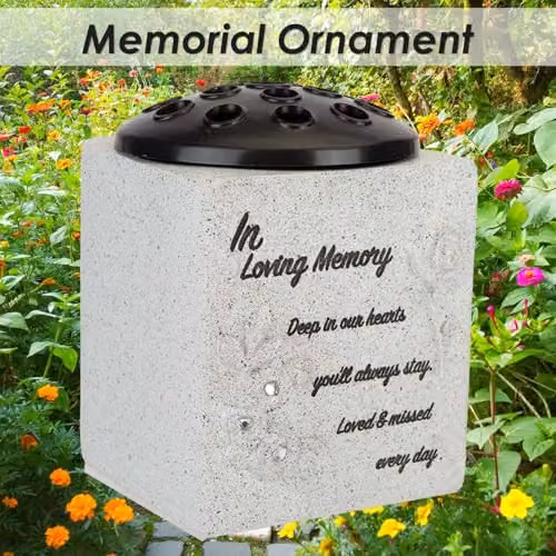 VFM e-Store Memorial Condolence Flower Pot Ornament, Grey, W/D/H: 14 x 13.5 x 13.5 cm – 3