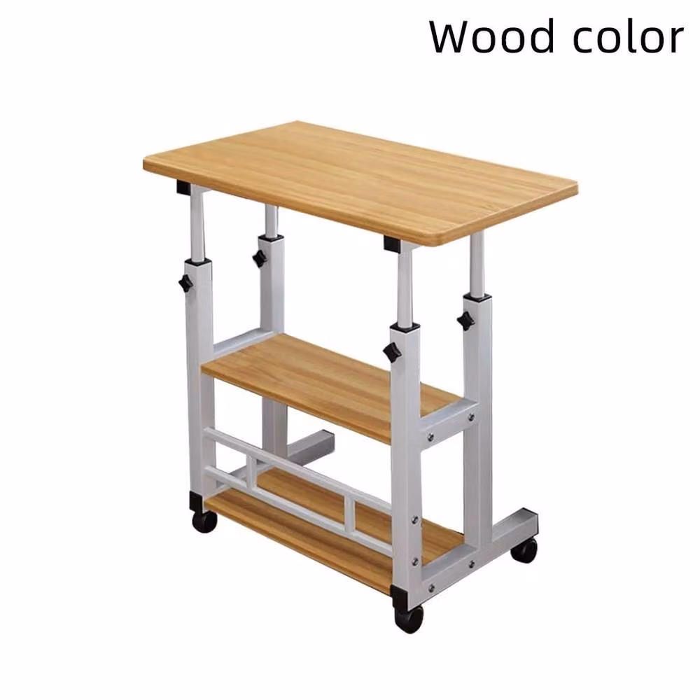 FLAVORA Height Adjustable Mobile Overbed Laptop Desk in Sand with Wood Finish – 2