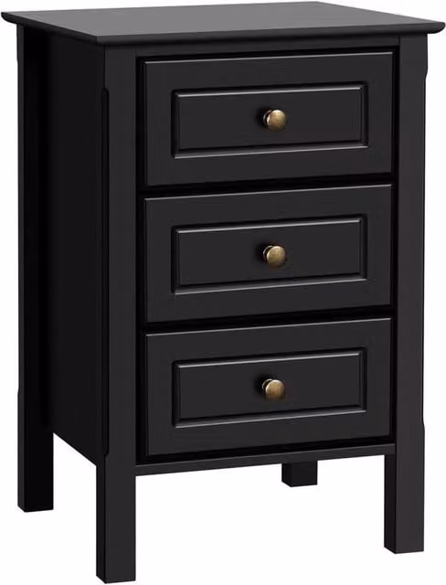 Kelvenix Bedside Table with 3 Drawers in Black and Bronze