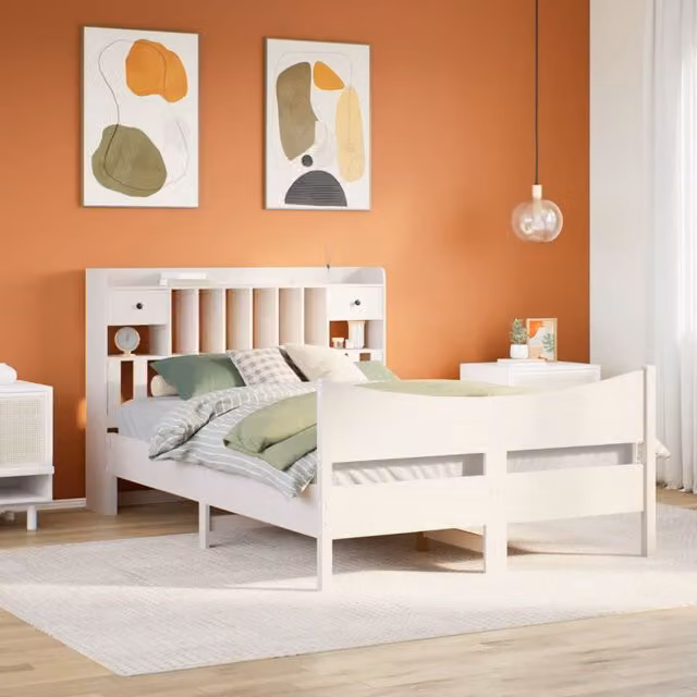 Berkfield Home White Solid Wood Pine Bed Frame W/D/H: 140 x 200 cm